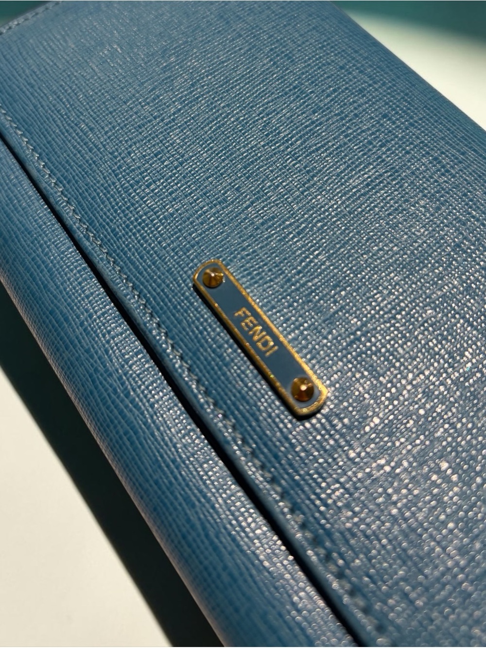 Fendi Blue Leather Continental Wallet with Gold Logo Plaque - Picture 4 of 16